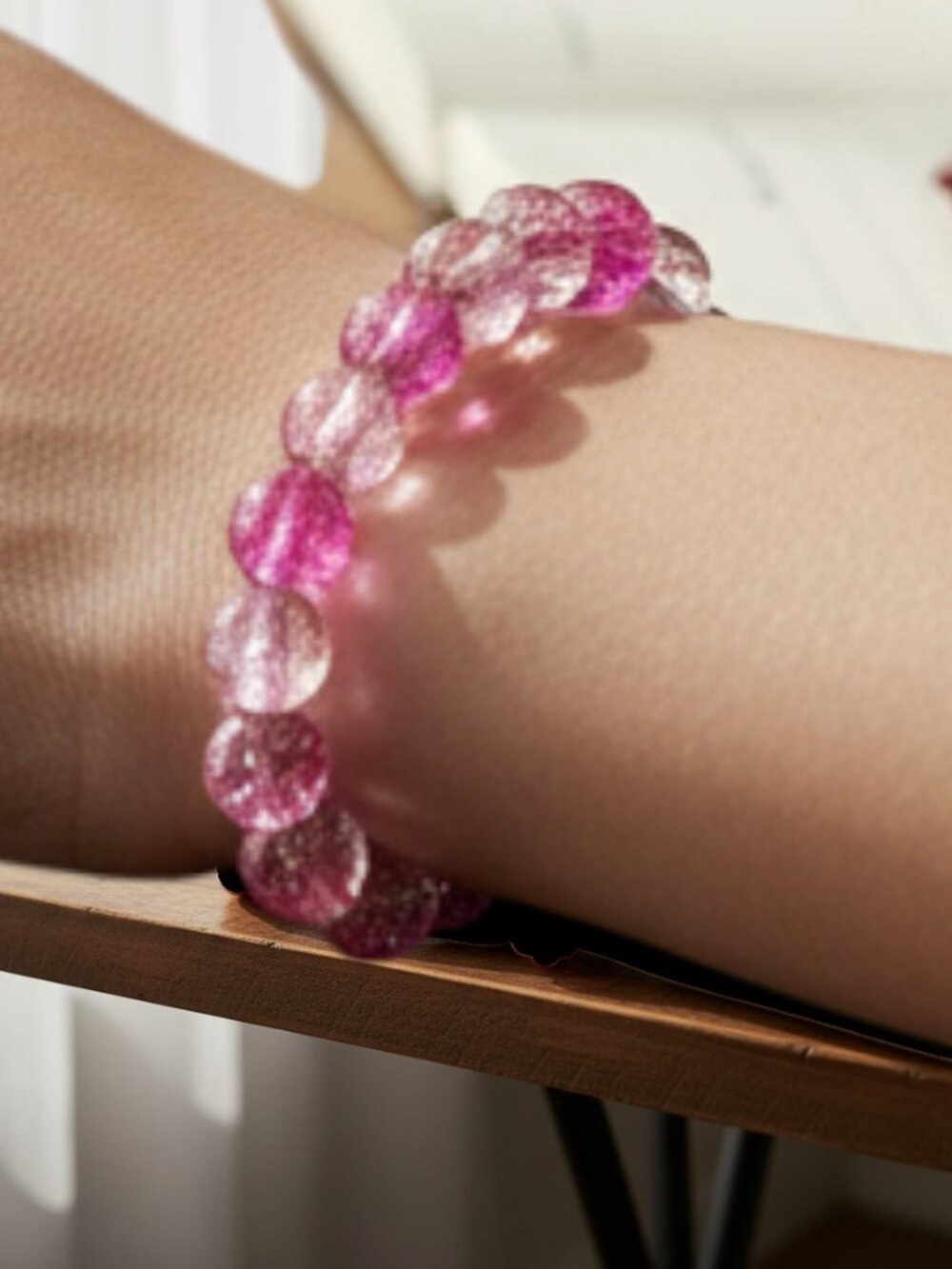 Purple & Clear Crystal Beaded Stretch Bracelet - Sparkly Faceted Glass Beads Boh